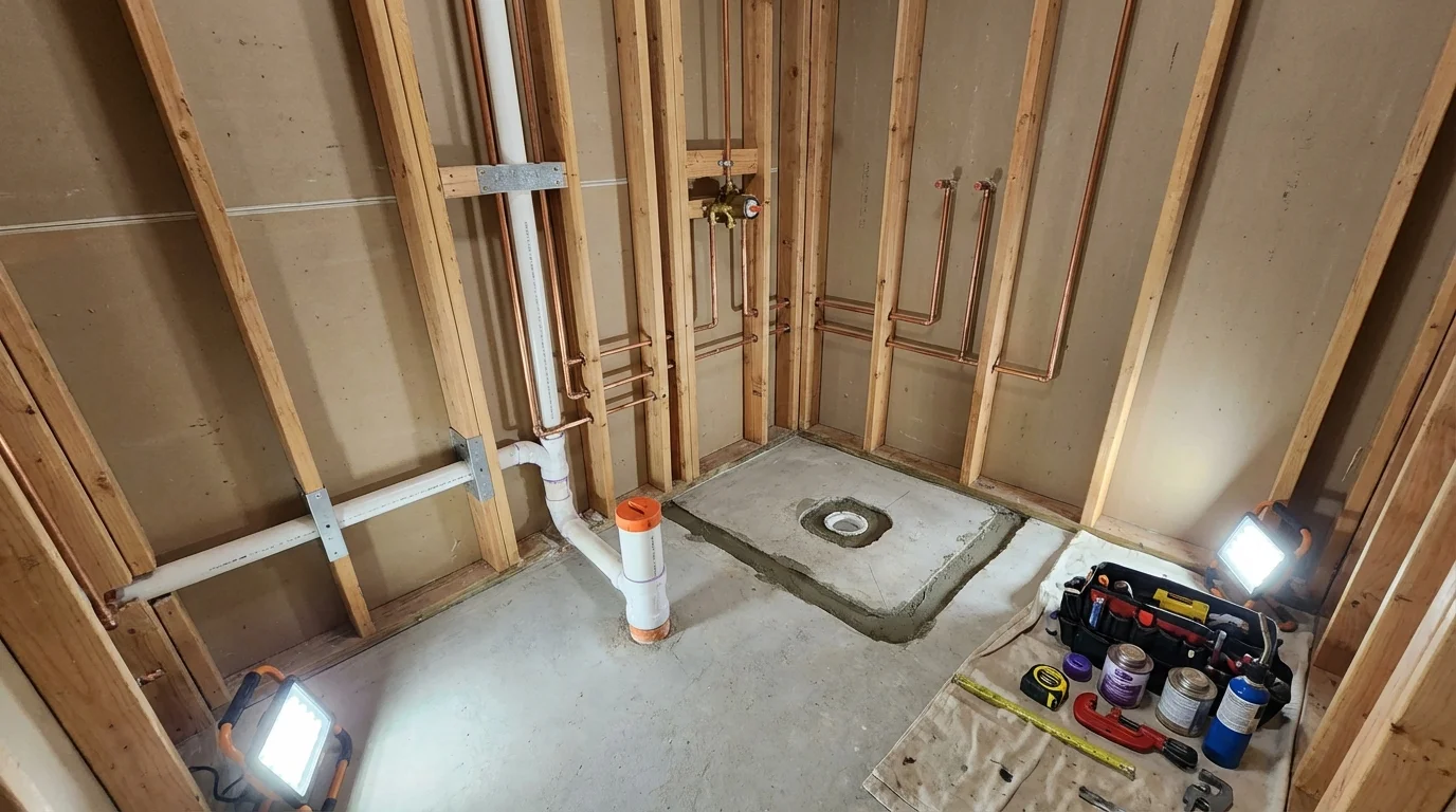Bathroom rough-in plumbing during remodel by Johns Plumbing LLC in Nesquehoning