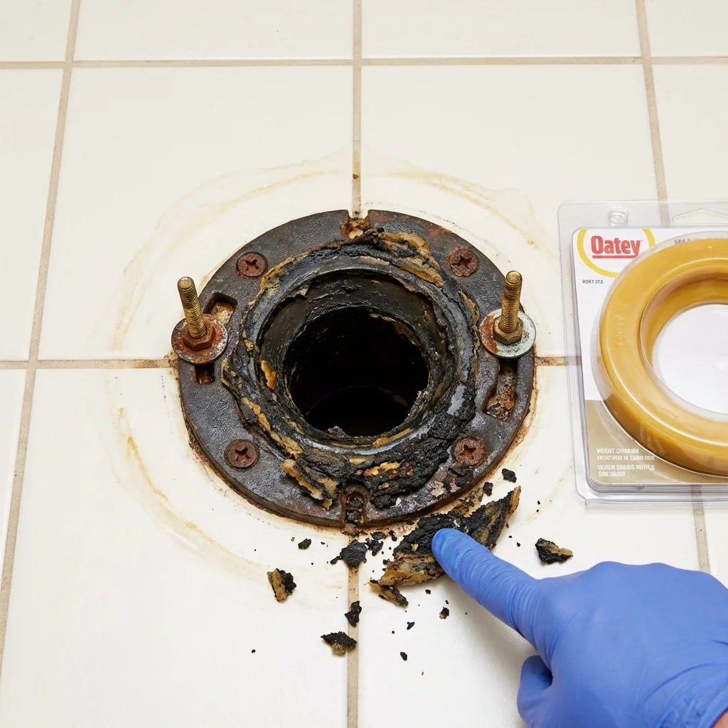 Failed wax ring showing water seepage at the base of a toilet in a Nesquehoning, PA home